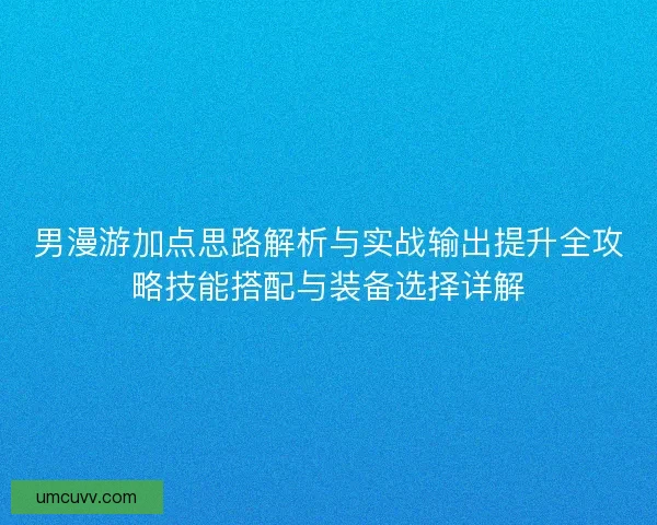 男漫游加点思路解析与实战输出提升全攻略技能搭配与装备选择详解